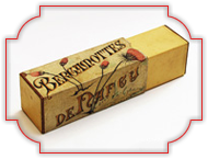 Confiserie Coiseur vers 1880 Carton et papier imprimé 5 x 5 x 14,5 cm.